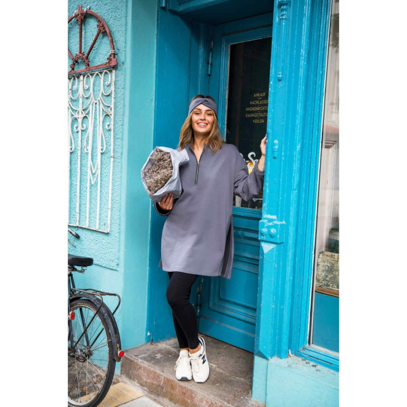 B201 Bluza tunika z zamkiem i rozporkami - antracytowa