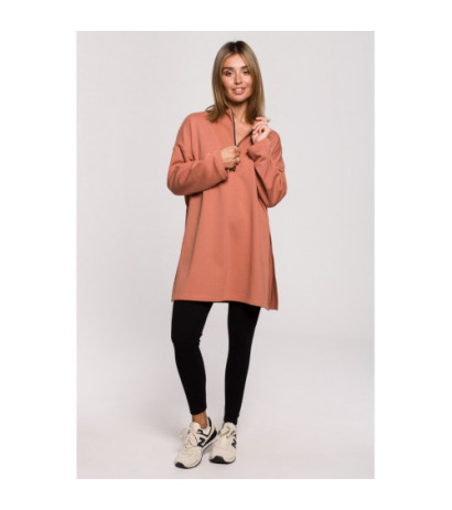 B201 Bluza tunika z zamkiem i rozporkami - ceglasta