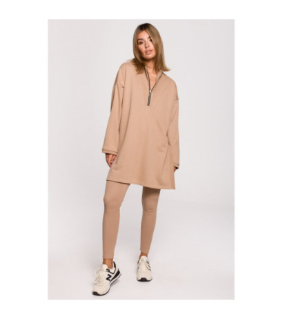 B201 Bluza tunika z zamkiem i rozporkami - orzechowa