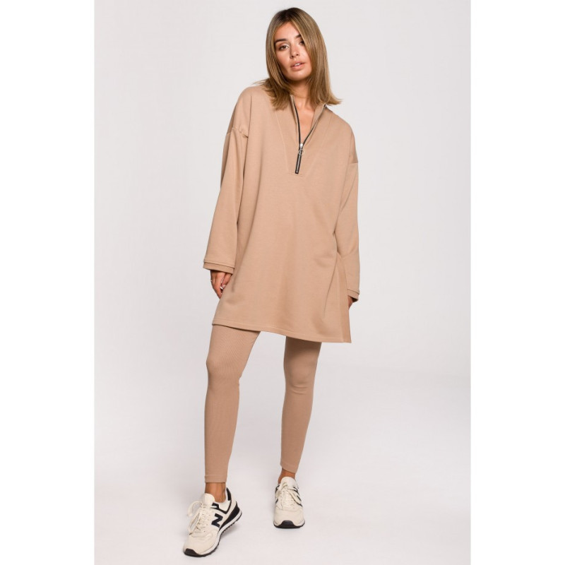 B201 Bluza tunika z zamkiem i rozporkami - orzechowa