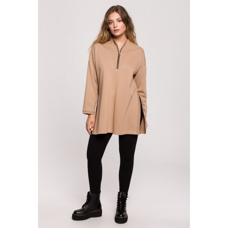 B201 Bluza tunika z zamkiem i rozporkami - orzechowa