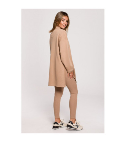 B201 Bluza tunika z zamkiem i rozporkami - orzechowa