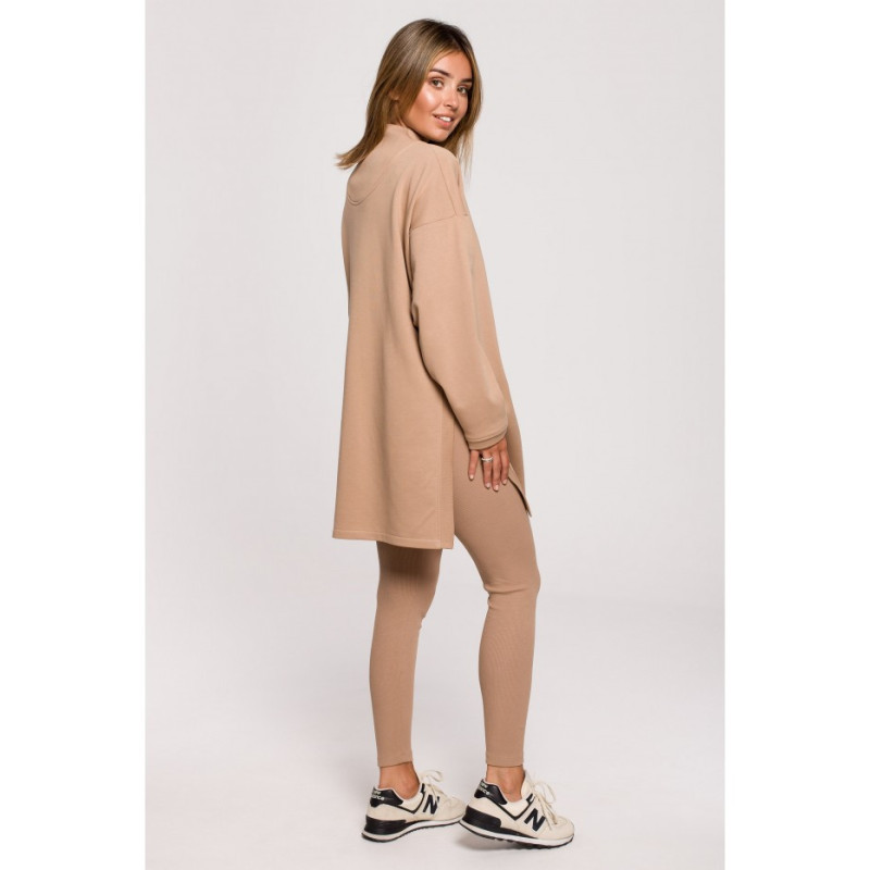 B201 Bluza tunika z zamkiem i rozporkami - orzechowa