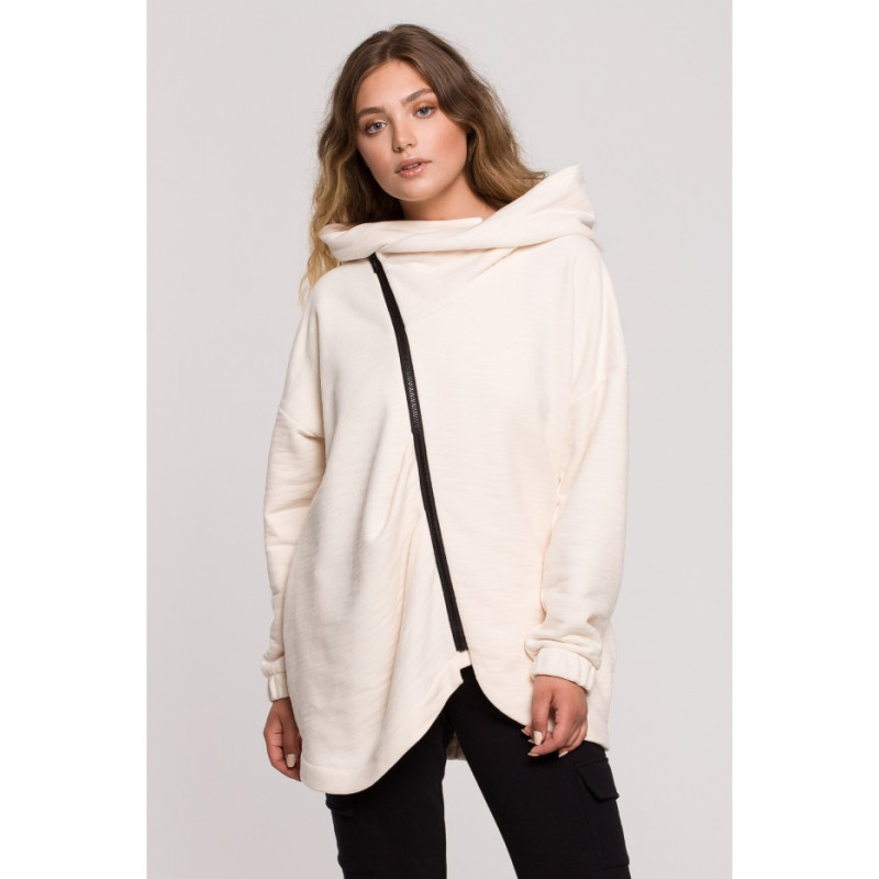 B203 Bluza tunika z kołnierzem i kapturem - waniliowa