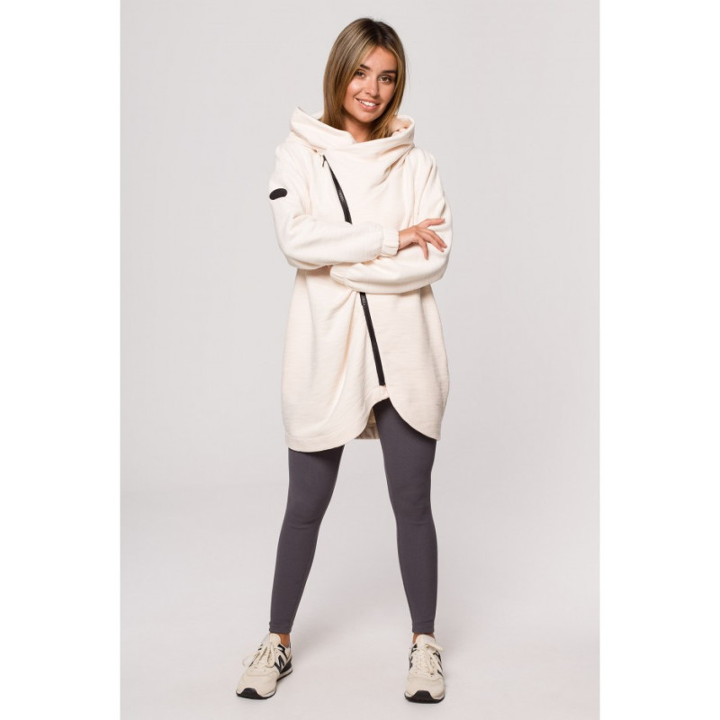 B203 Bluza tunika z kołnierzem i kapturem - waniliowa