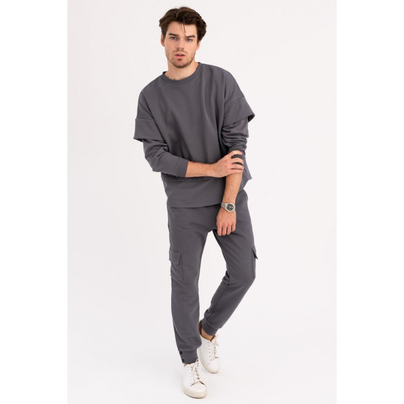 B205 Bluza z warstwowymi rękawami UNISEX - antracytowa