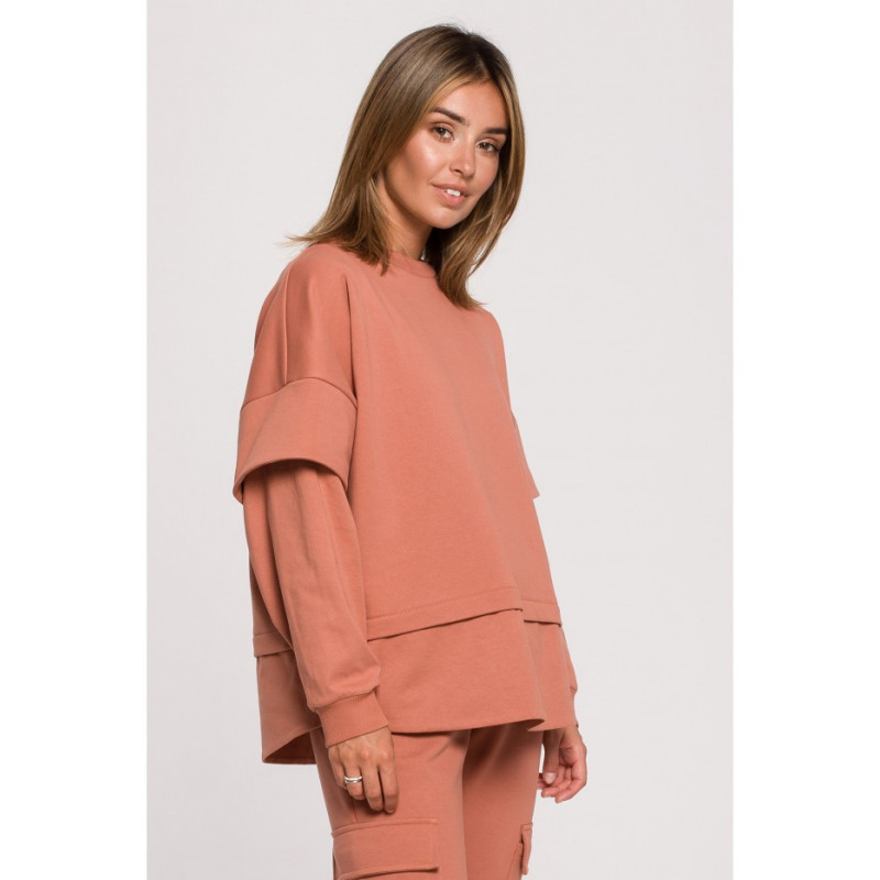 B205 Bluza z warstwowymi rękawami UNISEX - ceglasta