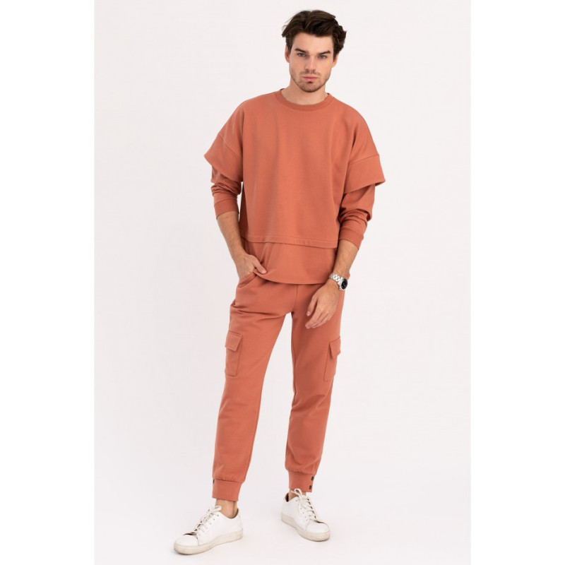 B205 Bluza z warstwowymi rękawami UNISEX - ceglasta