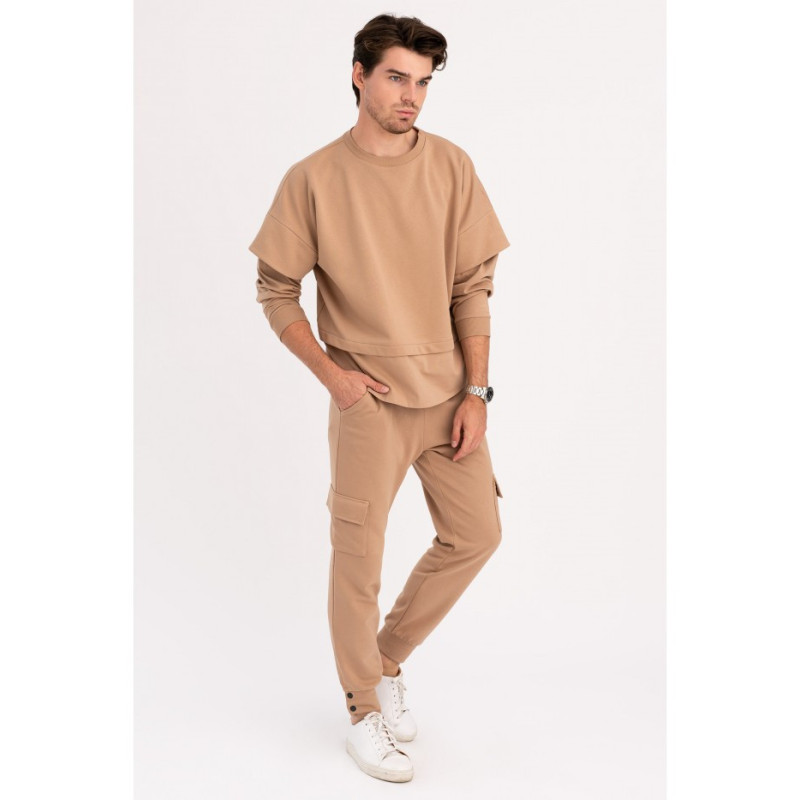 B205 Bluza z warstwowymi rękawami UNISEX - orzechowa