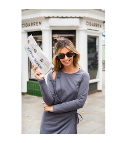 B206 Sukienka warstwowa z wiązaniem - antracytowa