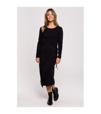 B206 Sukienka warstwowa z wiązaniem - czarna