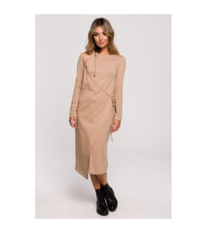 B206 Sukienka warstwowa z wiązaniem - orzechowa