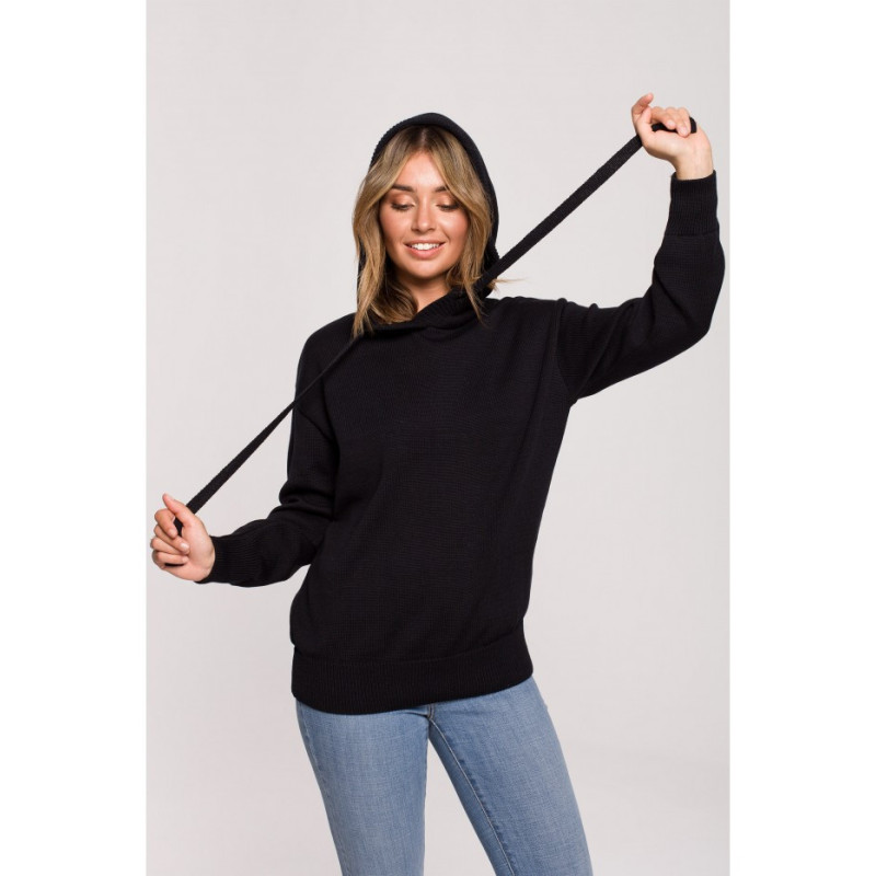 BK073 Sweter z kapturem - czarny
