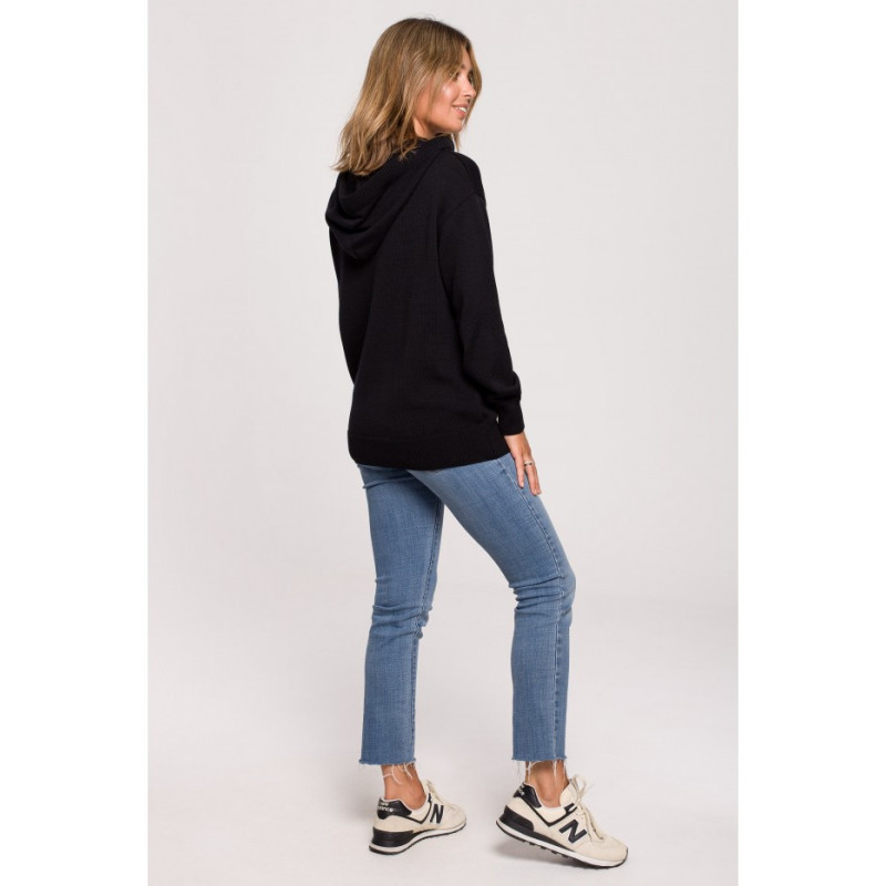 BK073 Sweter z kapturem - czarny