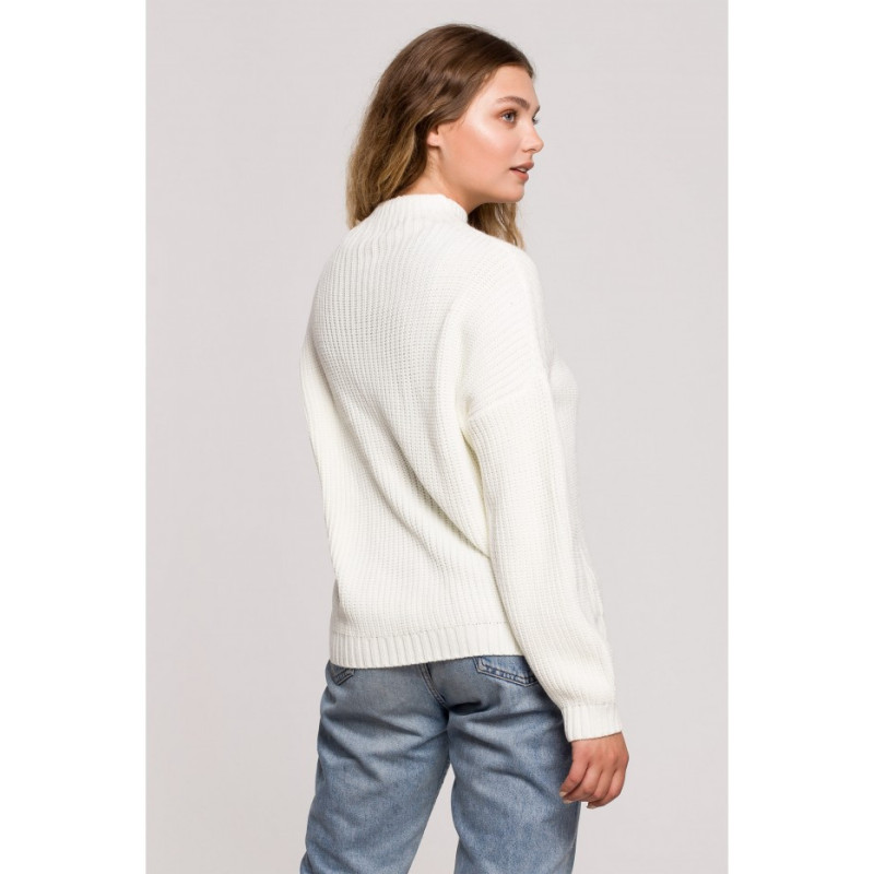 BK078 Sweter z półgolfem - ecru