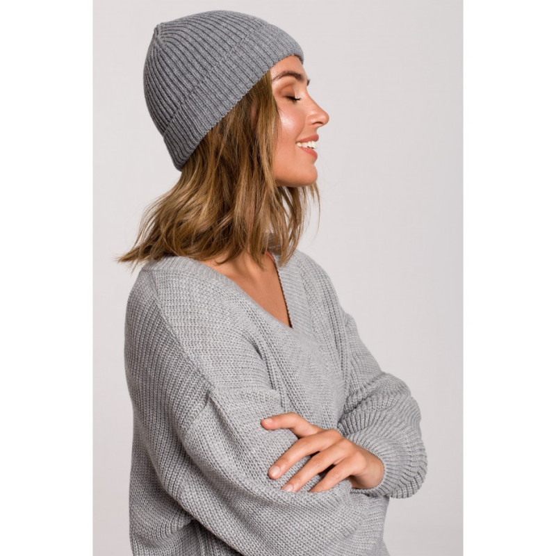 BK079 Czapka splot łańcuszek - szara