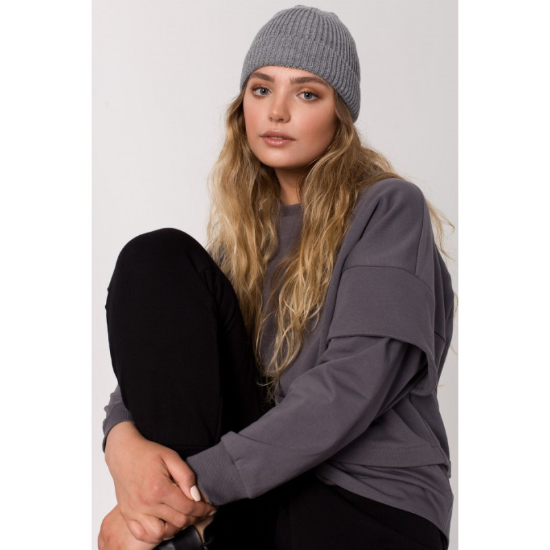 BK079 Czapka splot łańcuszek - szara