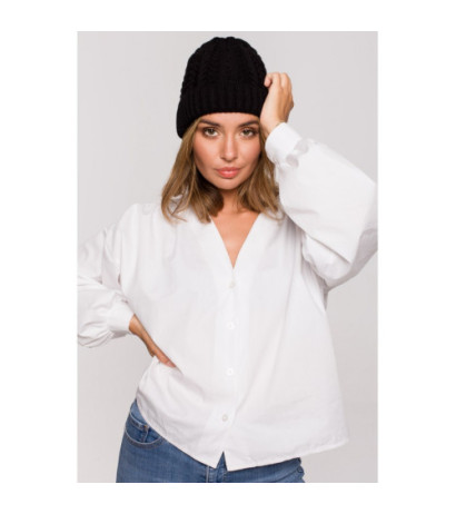 BK080 Czapka splot warkocz z wywinięciem - czarna