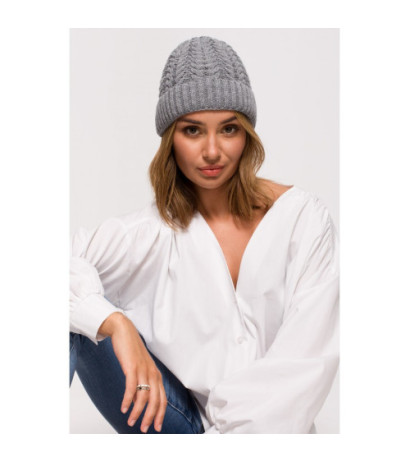 BK080 Czapka splot warkocz z wywinięciem - szary