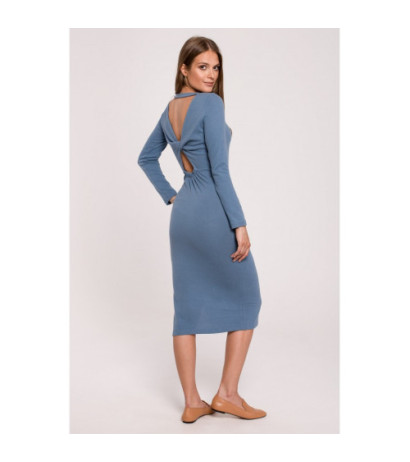 K110 Sukienka sweterkowa z przeplotem na plecach - niebieska