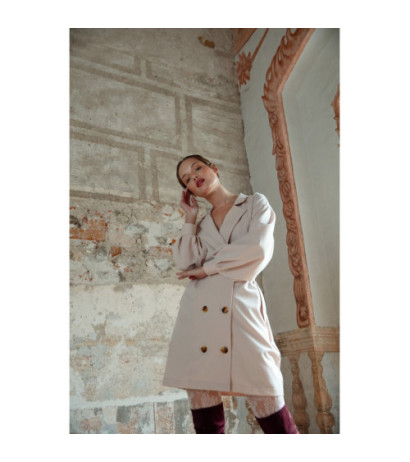 K112 Sukienka dwurzędowa z kieszeniami - beżowa