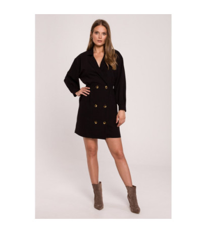 K112 Sukienka dwurzędowa z kieszeniami - czarna