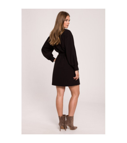 K112 Sukienka dwurzędowa z kieszeniami - czarna