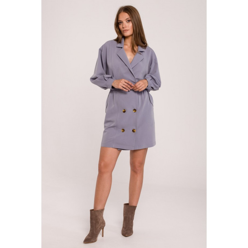 K112 Sukienka dwurzędowa z kieszeniami - gołębia