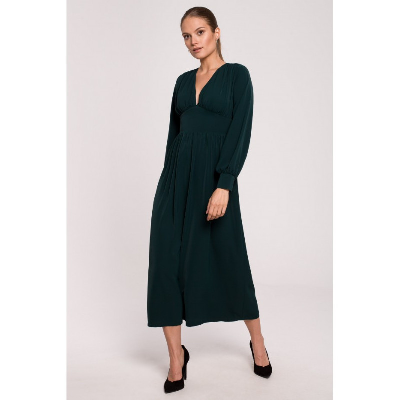 K118 Sukienka maxi z dekoltem V - zielona