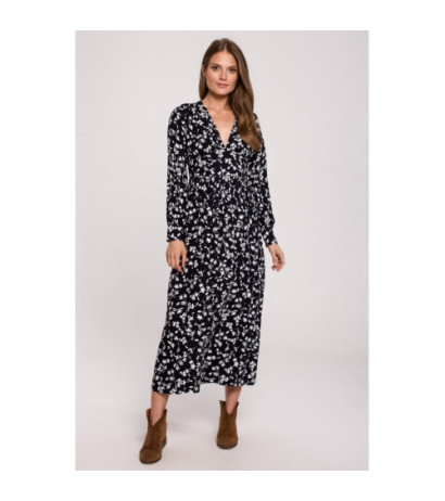 K119 Sukienka maxi z dekoltem V i nadrukiem - model 1