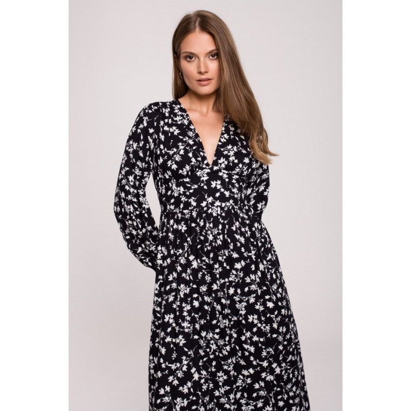 K119 Sukienka maxi z dekoltem V i nadrukiem - model 1