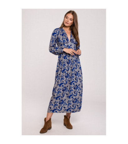 K119 Sukienka maxi z dekoltem V i nadrukiem - model 2