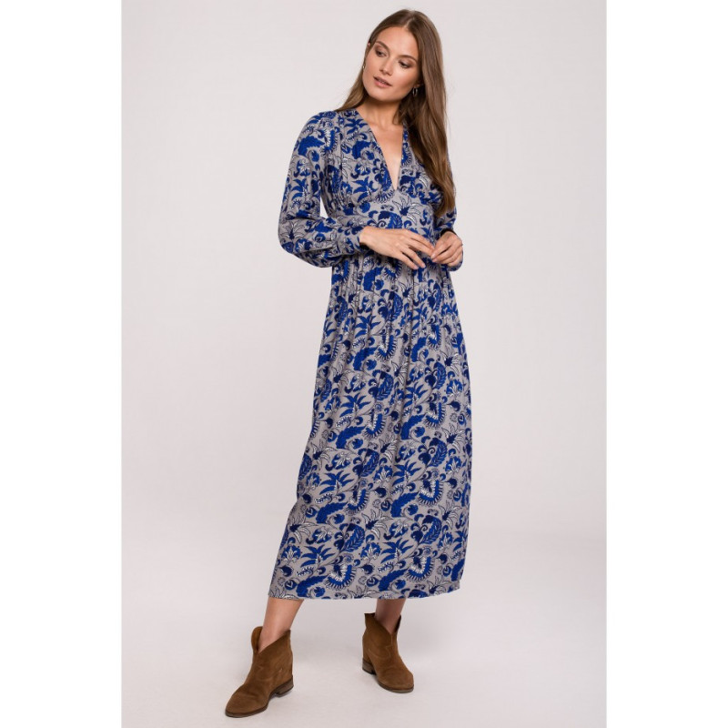K119 Sukienka maxi z dekoltem V i nadrukiem - model 2