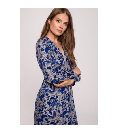 K119 Sukienka maxi z dekoltem V i nadrukiem - model 2