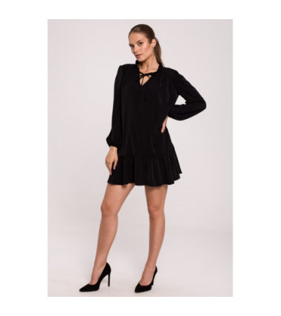 K120 Sukienka oversize z falbaną - czarna