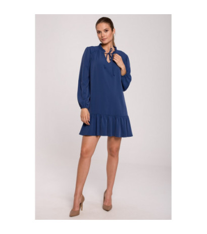 K120 Sukienka oversize z falbaną - niebieska