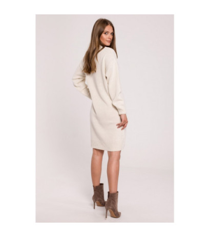 K122 Sukienka swetrowa z dekoltem V - kość słoniowa