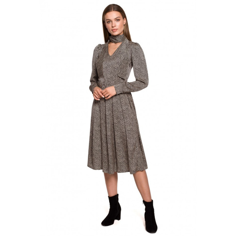 S288 Sukienka z wiązaniem przy szyi - wzór lampart - model 1