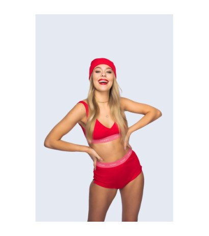 LA097 Wysokie sportowe majtki z logowaną gumą - czerwony