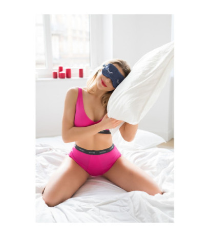 LA097 Wysokie sportowe majtki z logowaną gumą - różowy