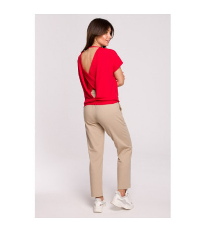 B224 Bluzka z wycięciami na plecach - czerwona