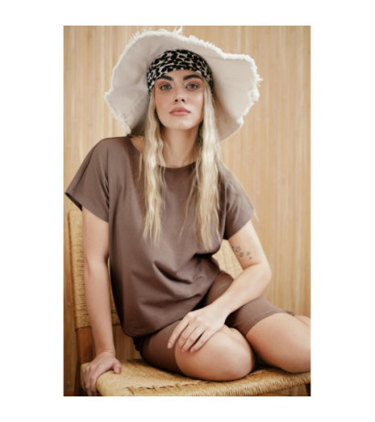 B224 Bluzka z wycięciami na plecach - kakaowa