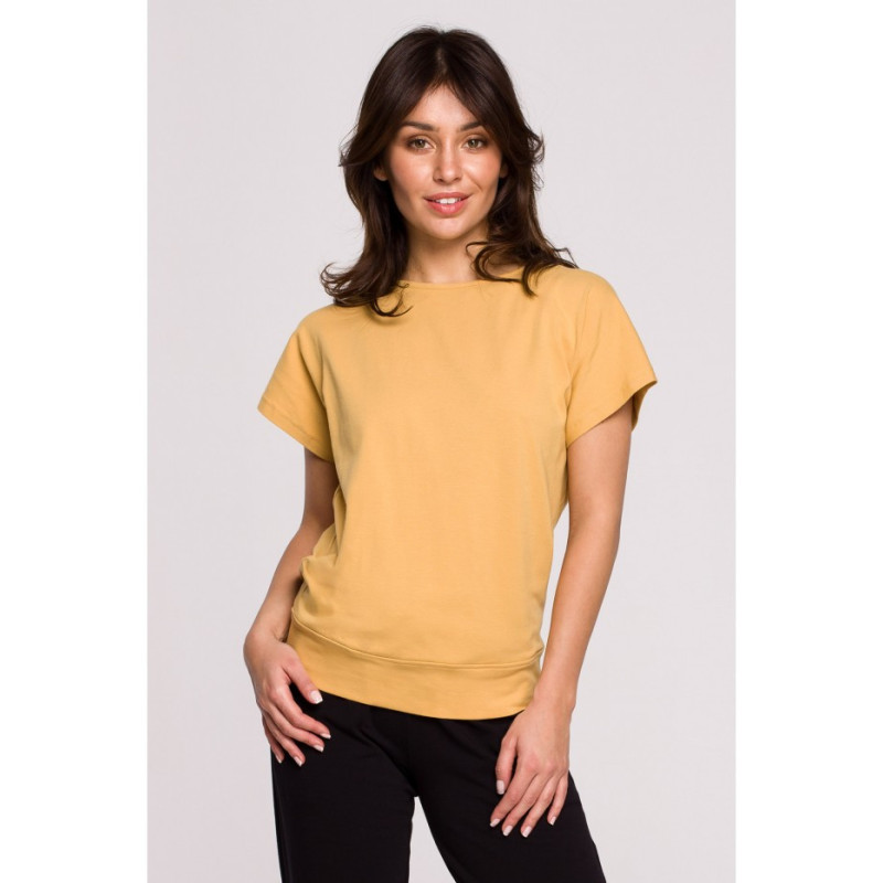 B224 Bluzka z wycięciami na plecach - miodowa