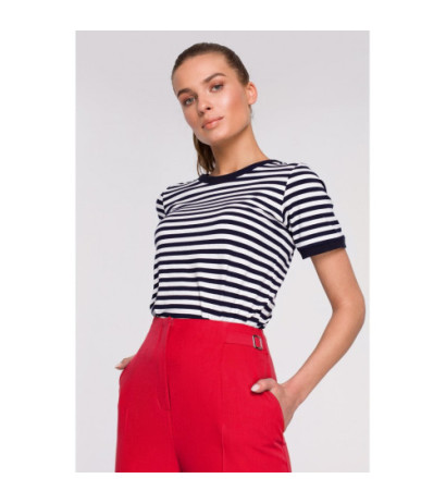 S296 Spodnie z wysokim stanem i klamerkami - czerwone