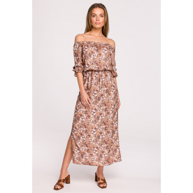 S300 Sukienka maxi a la hiszpanka w kwiaty - model 1