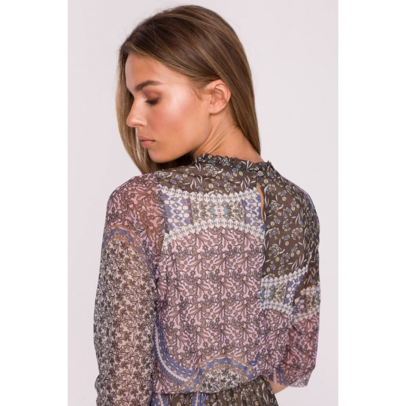 S301 Sukienka z siatki z nadrukiem i falbanami - model 1