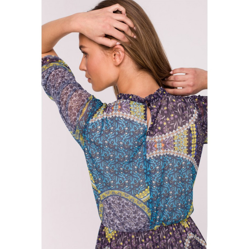 S301 Sukienka z siatki z nadrukiem i falbanami - model 2