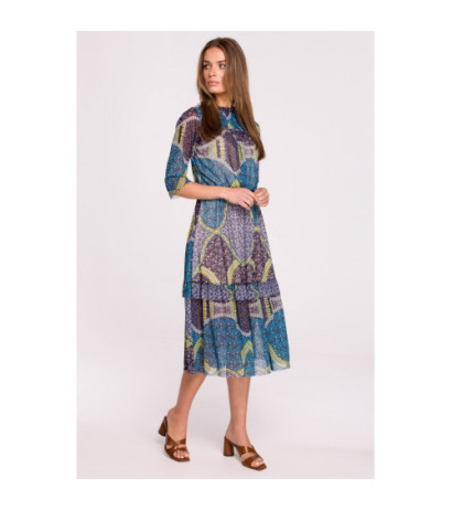 S301 Sukienka z siatki z nadrukiem i falbanami - model 2