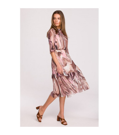 S301 Sukienka z siatki z nadrukiem i falbanami - model 3