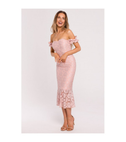 M672 Sukienka koronkowa - pudrowa